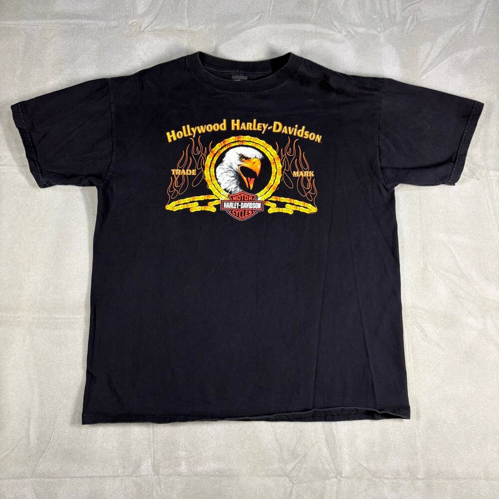 Vintage Hollywood Harley-Davidson Eagle Flame Graphic T-Shirt XL Preowned
